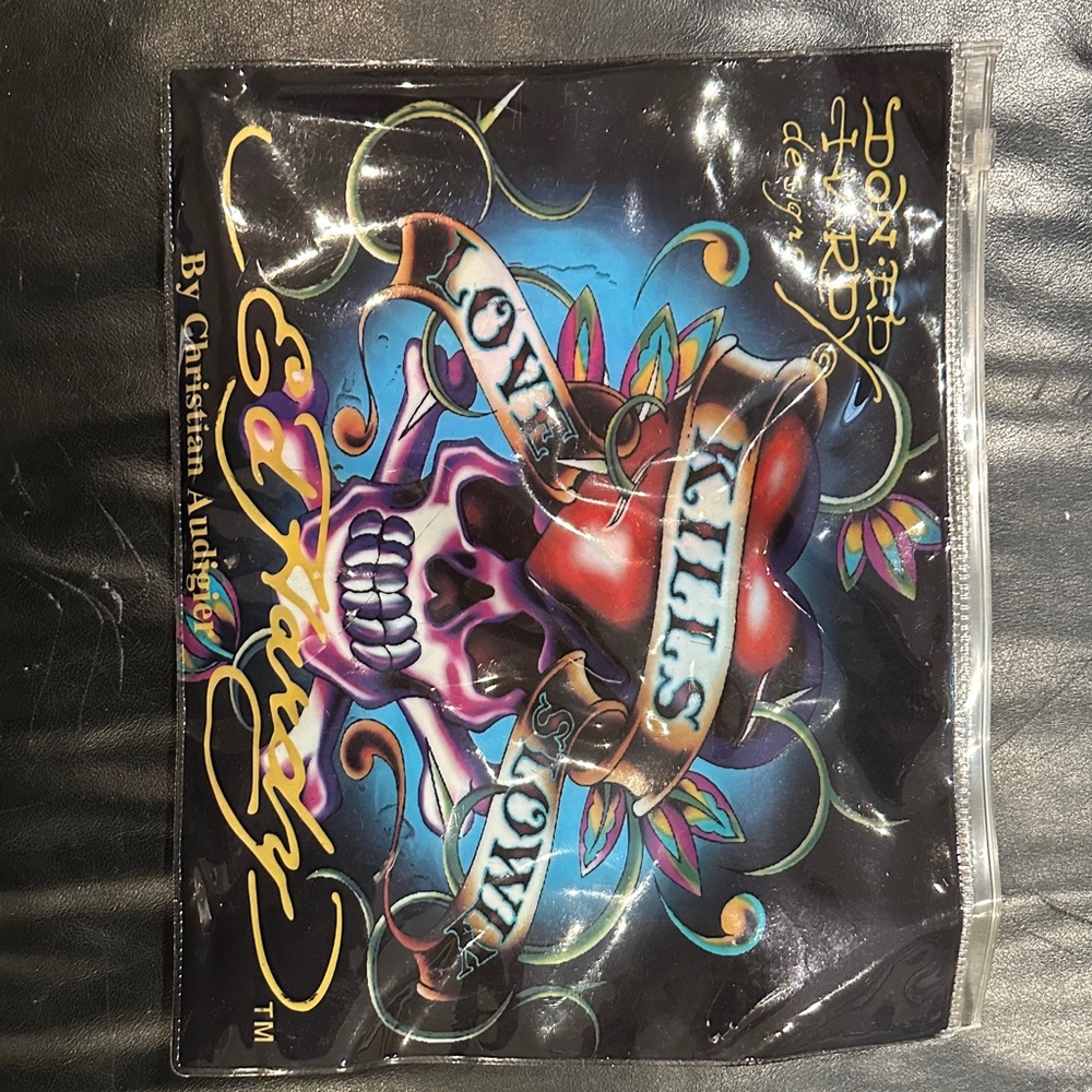 Ed Hardy Skull Design Silk Scarf - Black and Red